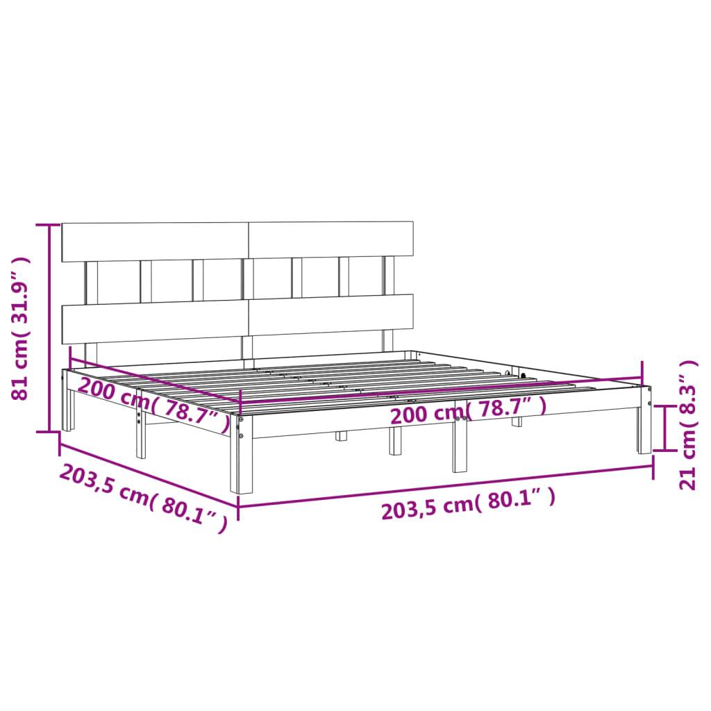 vidaXL Massivholzbett mit Kopfteil Grau 200x200 cm