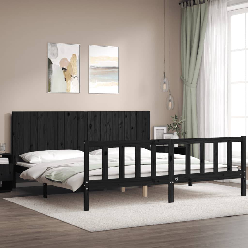 vidaXL Massivholzbett mit Kopfteil Schwarz 200x200 cm