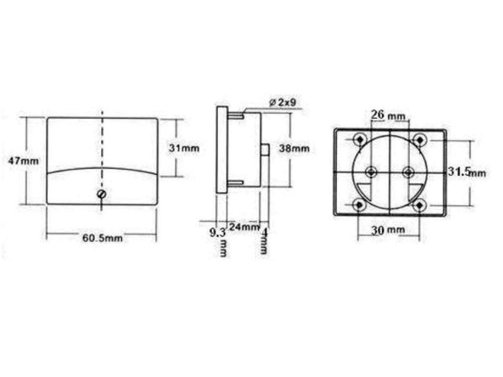 Analoges einbau-strommessgerät 50 µa dc / 60 x 47 mm