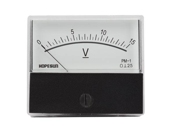 ANALOGES EINBAU-SPANNUNGSMESSGERÄT 15 V DC / 70 x 60 mm