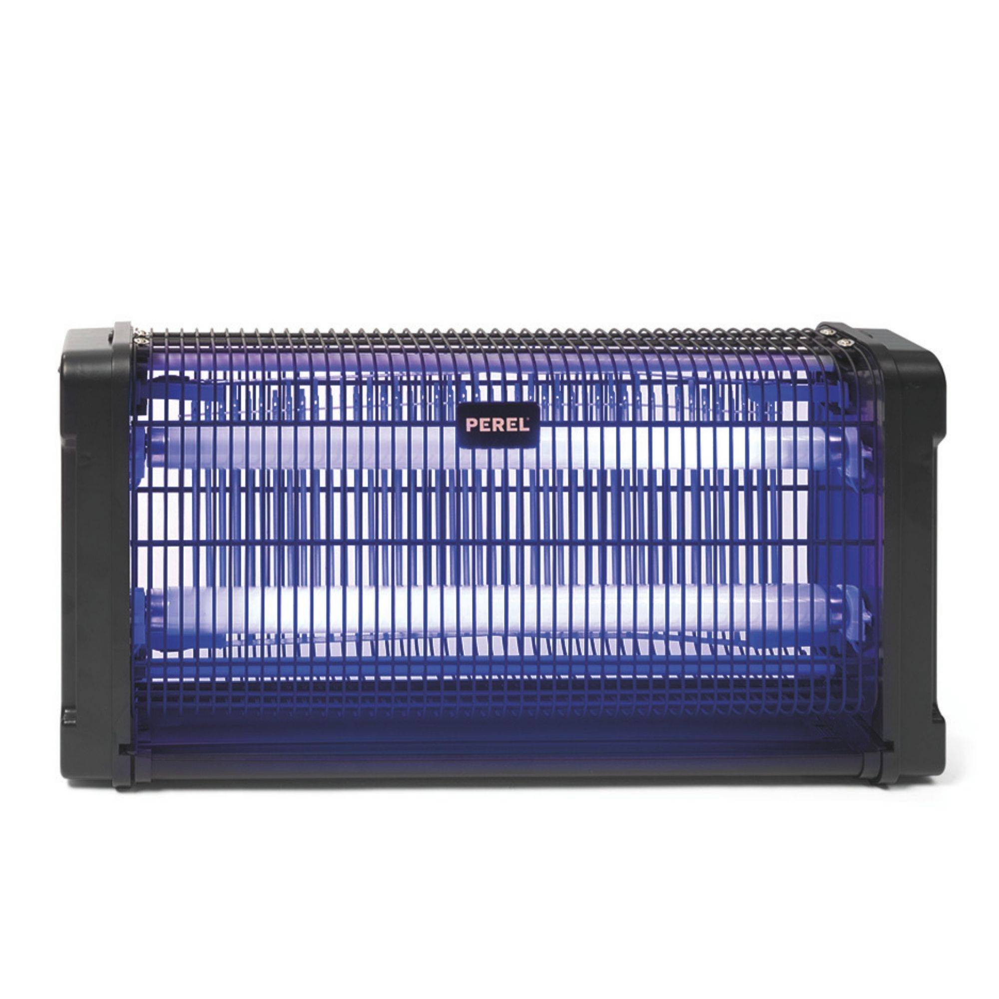 Perel Insektenvernichter, elektrisch, UV-LED, Hochspannungsgitter 2800 V, abnehmbare Auffangschale, 100 m², Schwarz