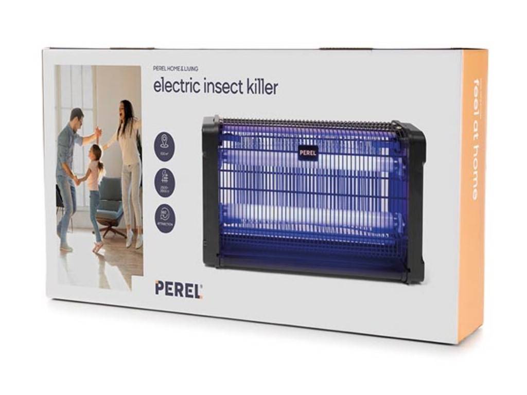 Perel Insektenvernichter, elektrisch, UV-LED, Hochspannungsgitter 2800 V, abnehmbare Auffangschale, 100 m², Schwarz