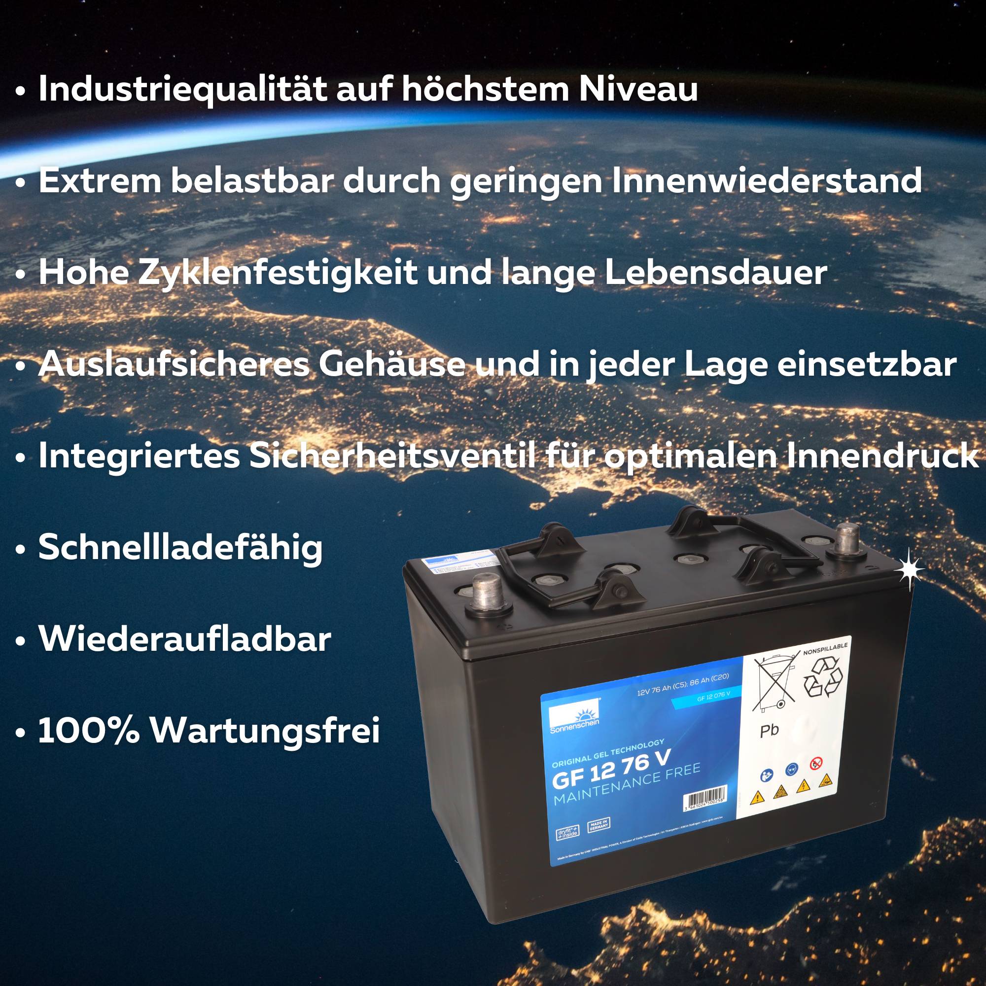 Exide Sonnenschein GF 12 076 V 12V 76Ah dryfit Gel Industriebatterie