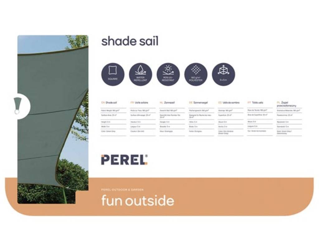 Sonnensegel quadratisch 5 x 5 m farbe: grüngrau