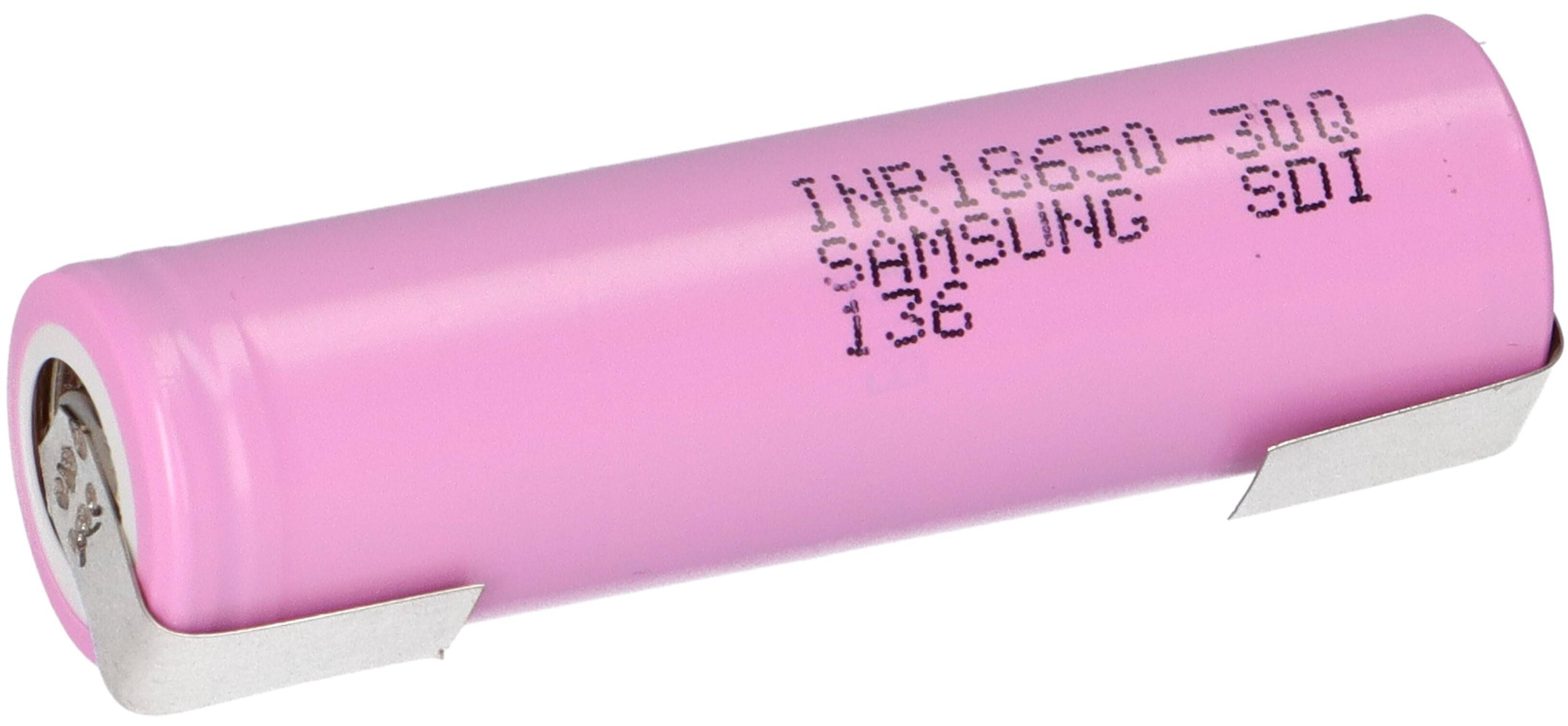 Samsung INR 18650 30Q Akku 3,7V Li-Ion 3000 mAh 15A mit U Lötfahne