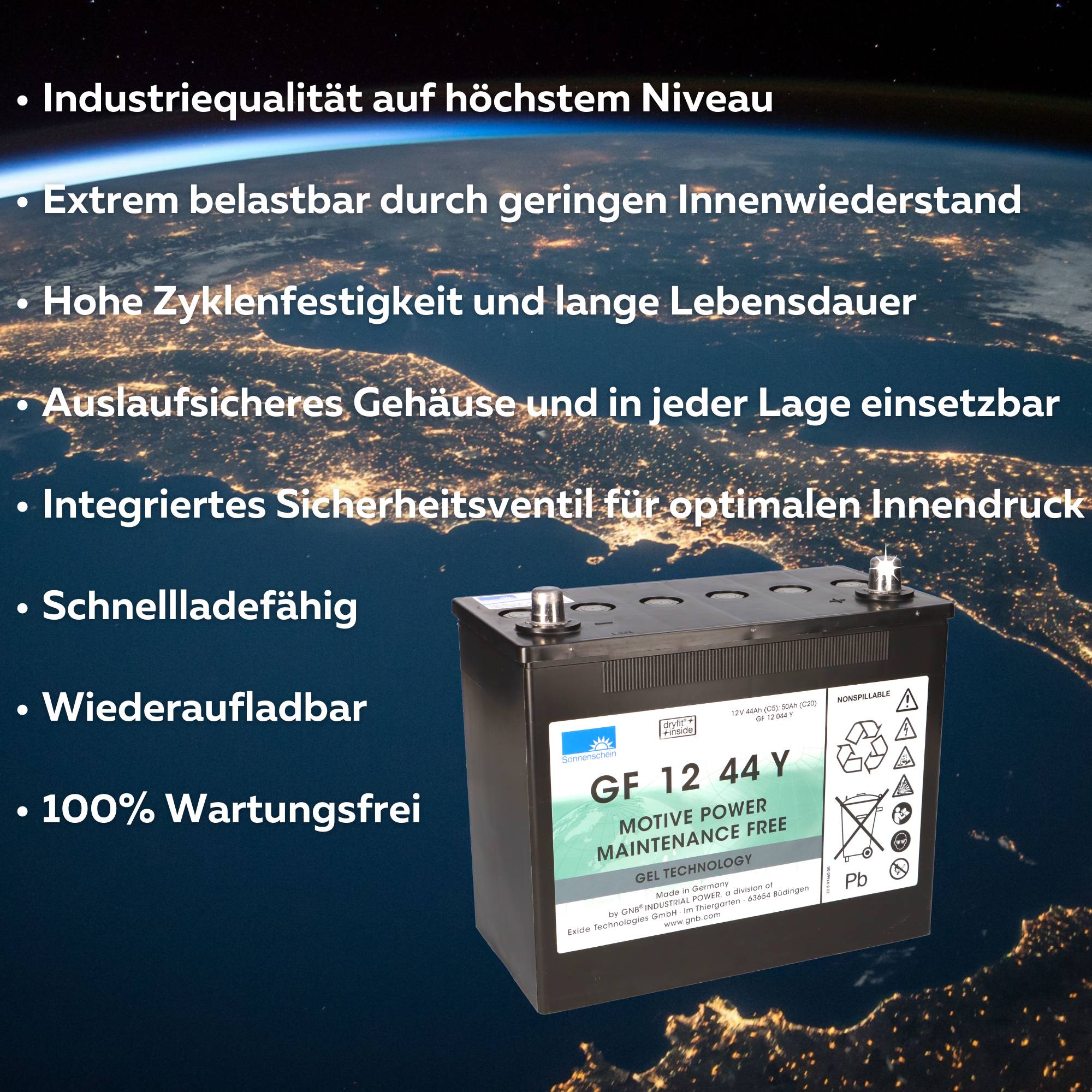 Exide Sonnenschein GF 12 044 Y 12V 44Ah dryfit Gel Traktionsbatterie