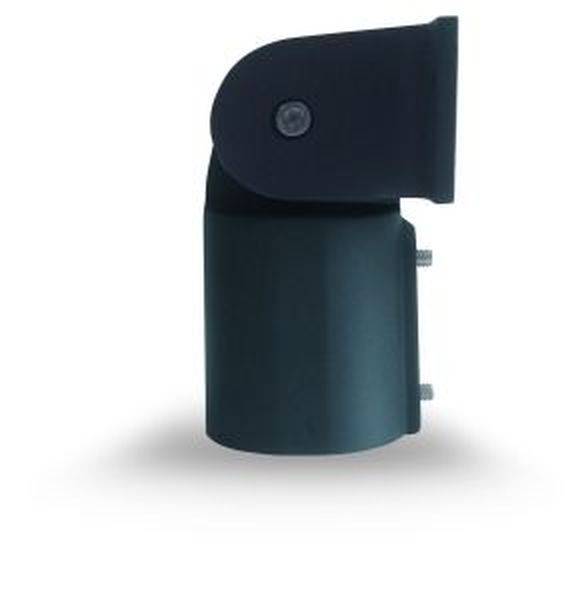 Dunkelgraues rechteckiges Gelenkstück, vertikal ausgerichtet, mit Befestigungsschrauben an der Seite, vor weißem Hintergrund.