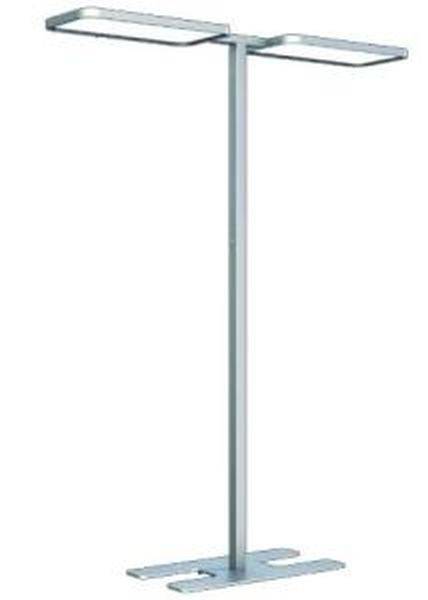 Ein aufrecht stehender, metallener Kleiderständer mit zwei Balken in T-Form oben. Ideal zum Aufhängen von Kleidung oder Taschen.