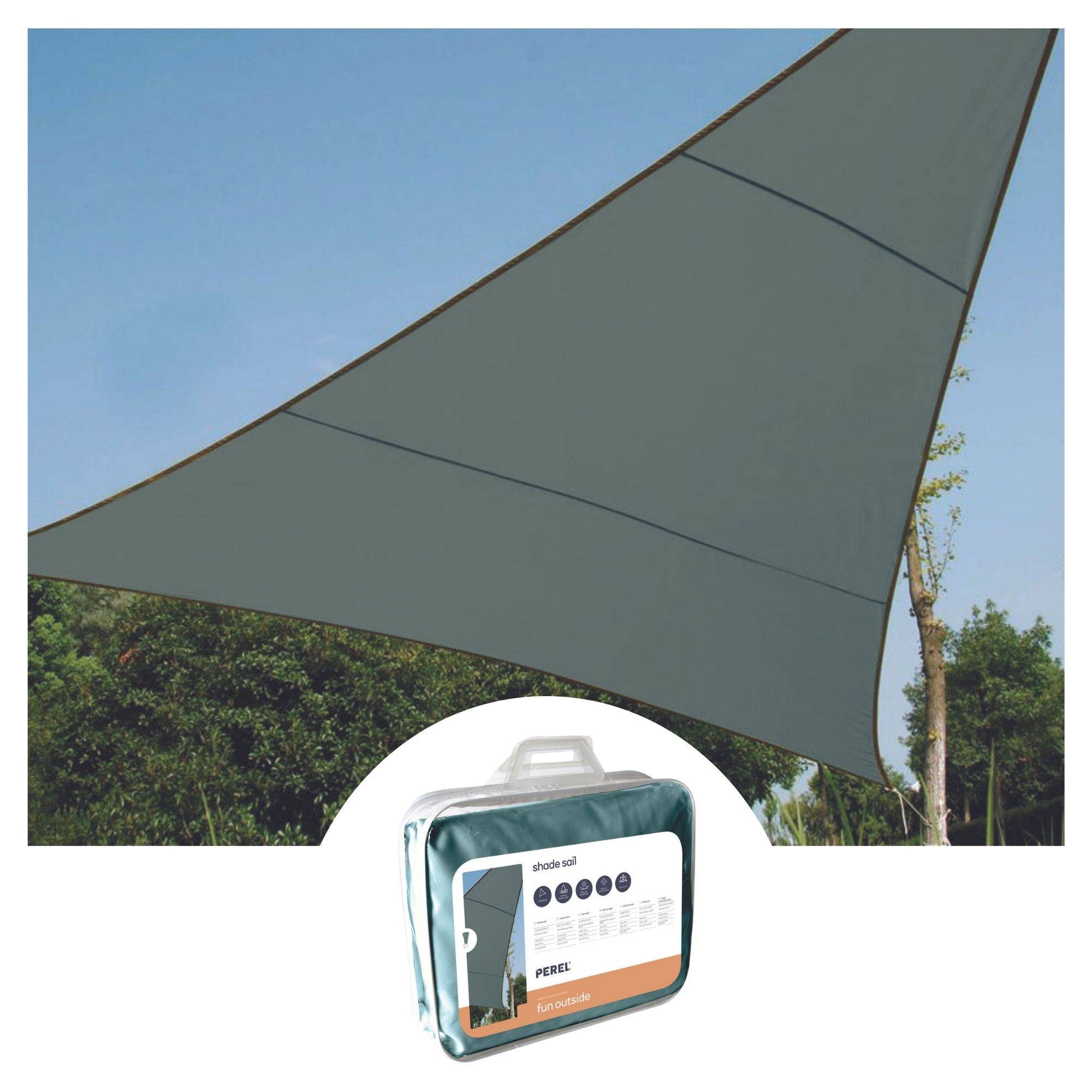 Perel Sonnensegel, wasserabweisend, 5 x 5 x 5 m, 160 g/m², Polyester, Dreieck, Grüngrau