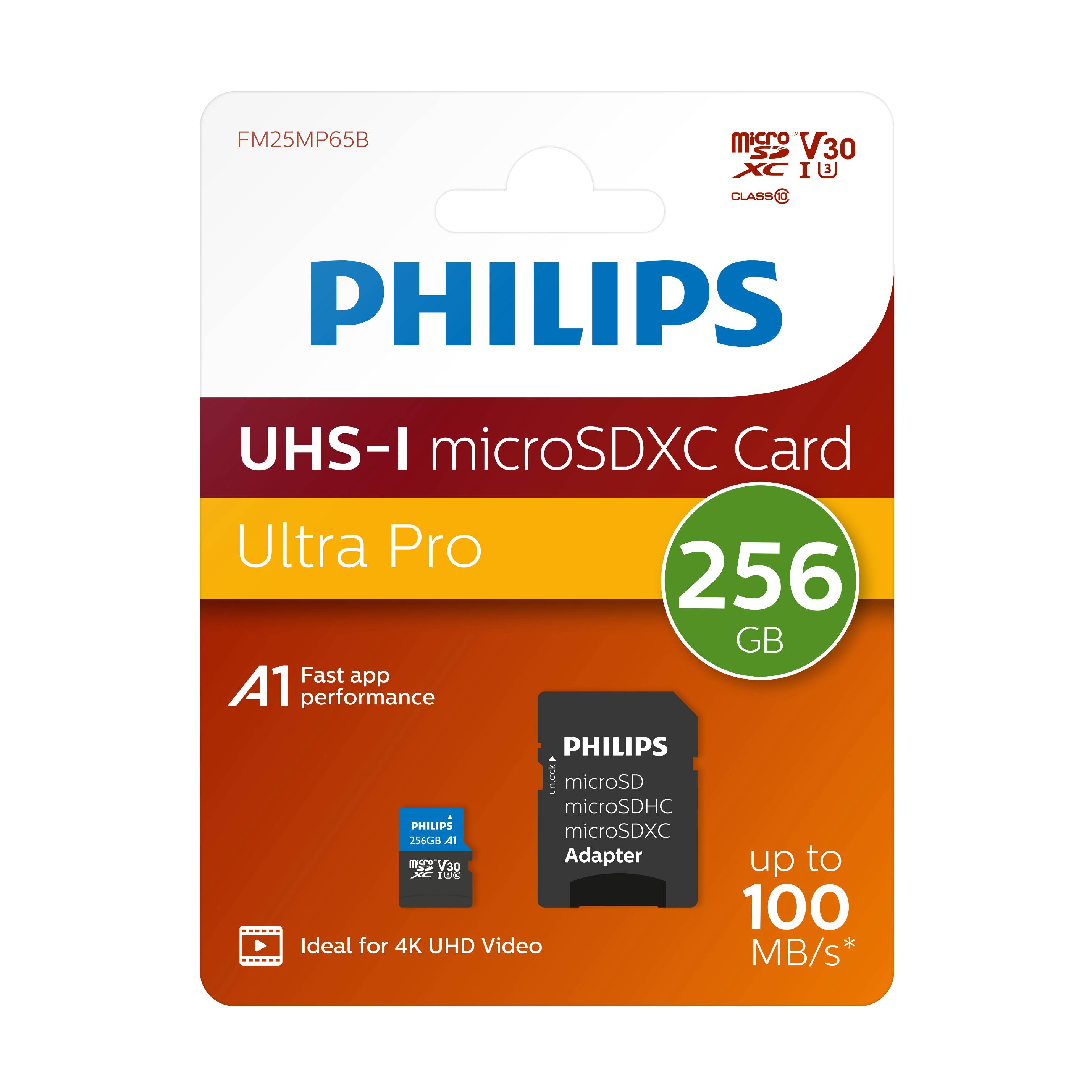Philips MicroSDXC Card 256 GB Class 10 UHS-I U3 incl. Adapter Extended Capacity SD MicroSDHC 256 GB