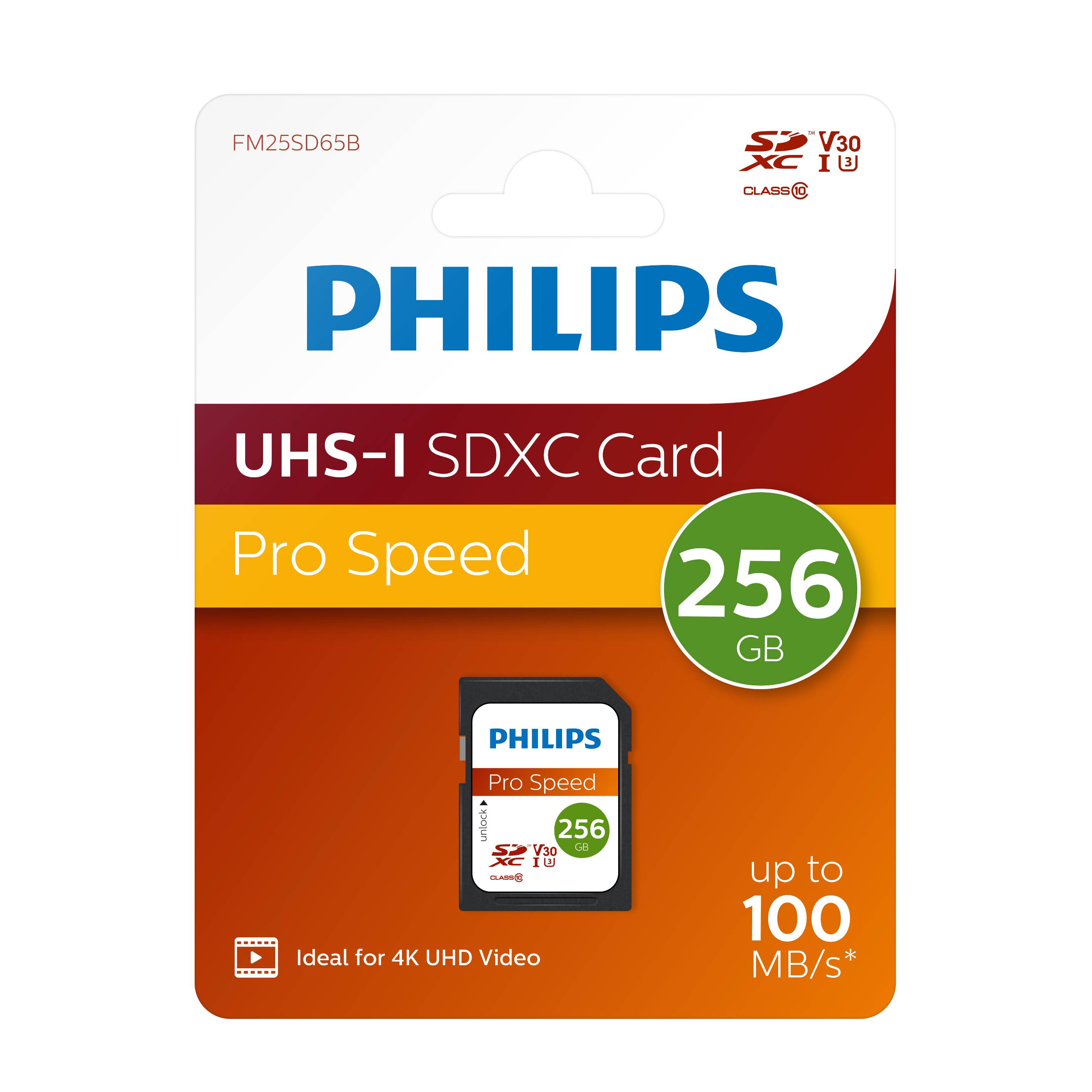 Philips SDXC Card 256 GB Class 10 UHS-I U3 V30 A1 Extended Capacity SD 256 GB