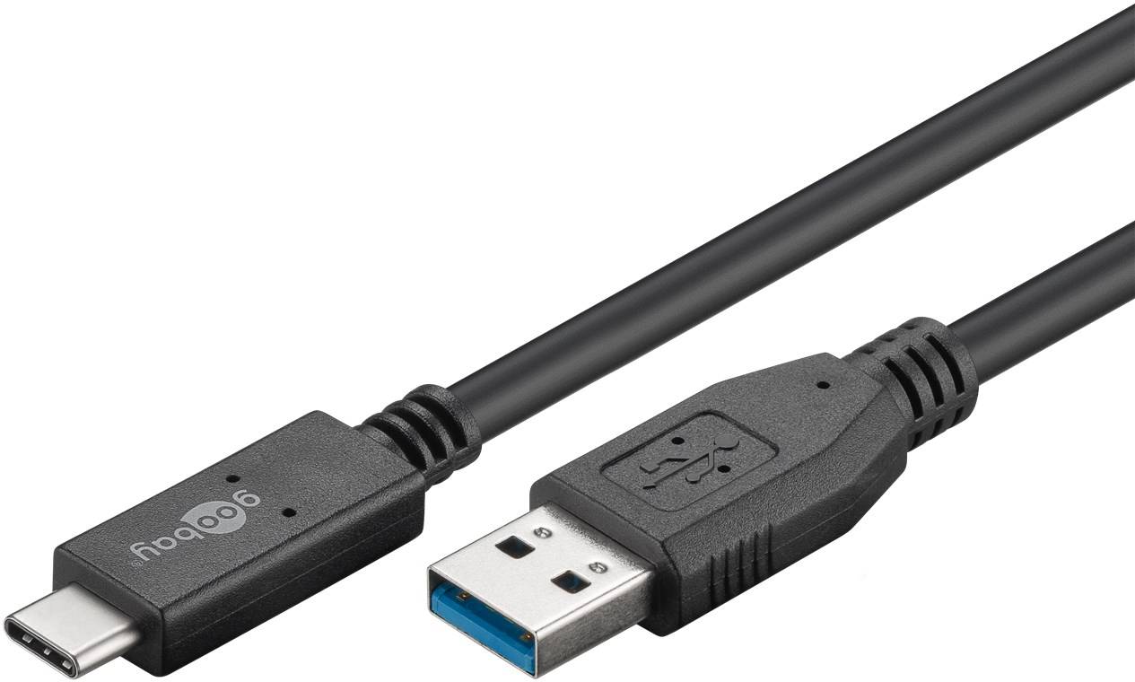 Goobay 41073 USB C auf USB A 3.1 Gen. 2 Ladekabel 60W Handy Kabel Adapterkabel 10 Gbit/s Schnellladekabel Schwarz 0,5m