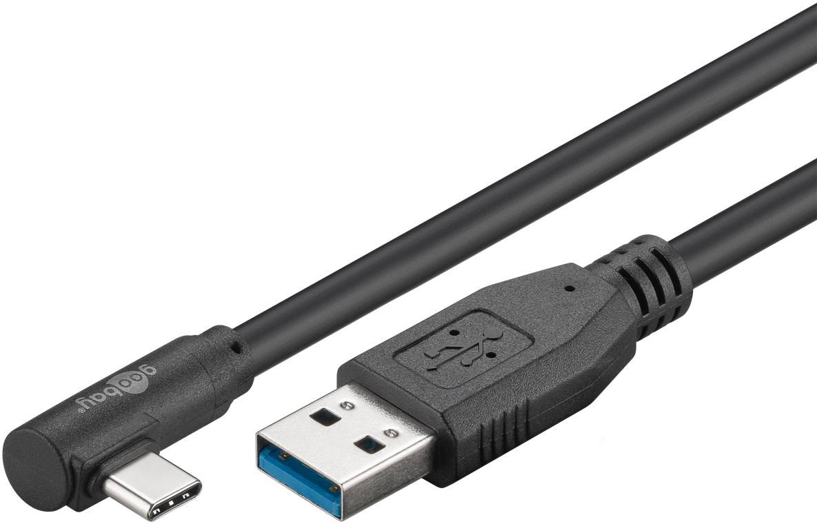 Goobay 66503 USB C auf USB A 3.0 Ladekabel 90° gewinkelt Handy Kabel Adapterkabel 5 Gbit/s Schnellladekabel Schwarz 2m