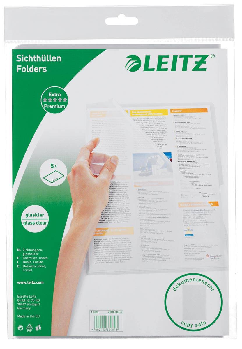 Leitz Sichthülle Premium 41000003 A4 0,15mm PVC tr 100 St./Pack.