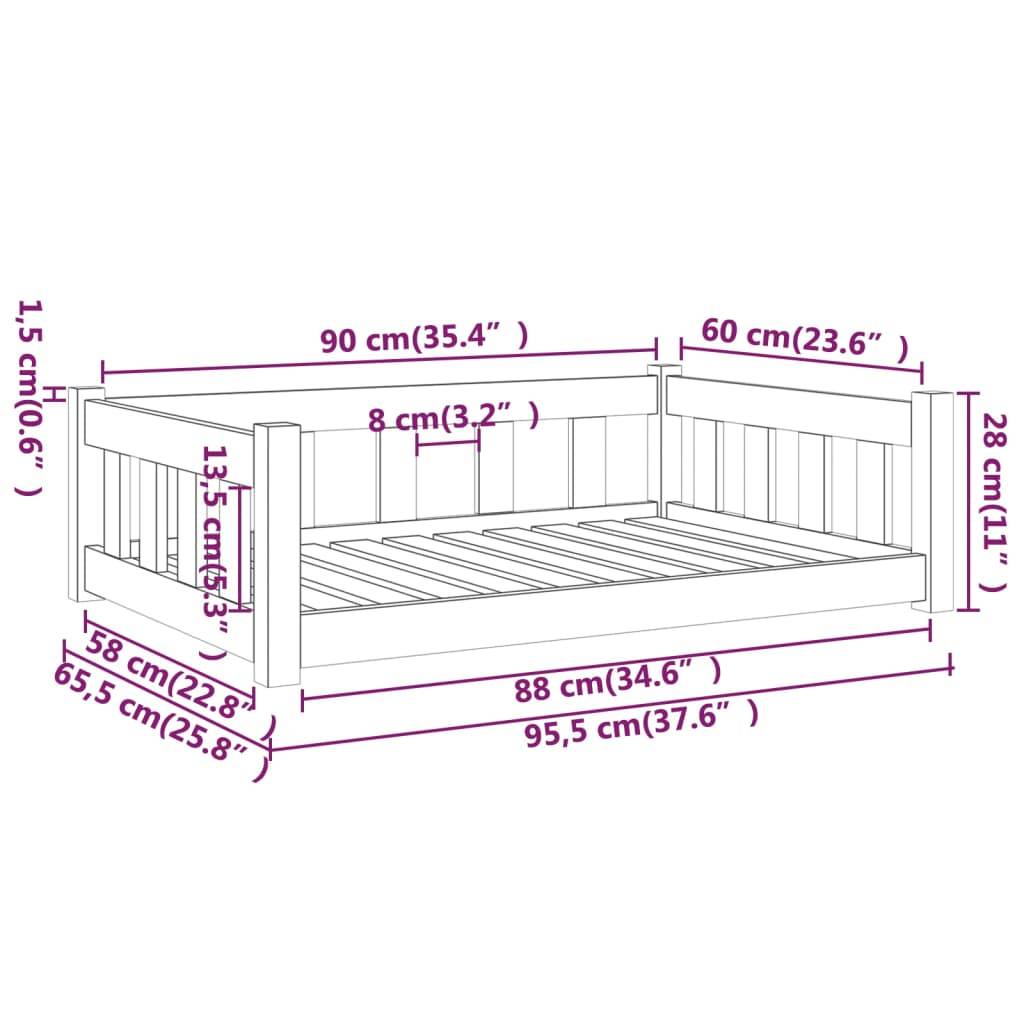 vidaXL Hundebett 95,5x65,5x28 cm Massivholz Kiefer