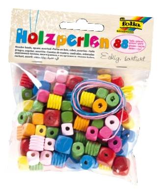 Bastelset Holzperlen - 88 Stück eckig sortiert.