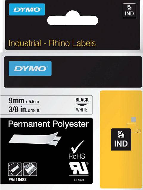 DYMO IND RHINO 18482 Polyester Bandfarbe: Weiß Schriftfarbe:Schwarz 9mm 5.5m