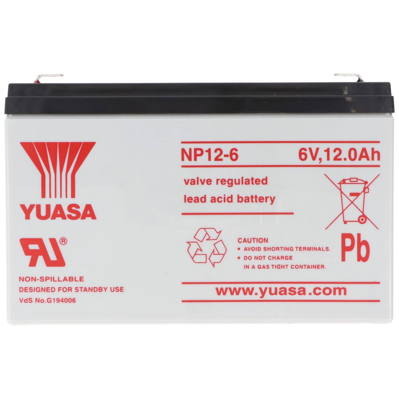YUASA NP12-6 Akku Blei PB 6 Volt 12Ah mit Faston Steckkontakt 6,3mm breite