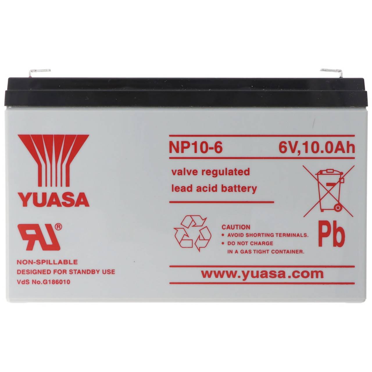 Yuasa NP10-6 Blei Akku 6 Volt mit 10Ah und Faston 4,8mm Kontakten