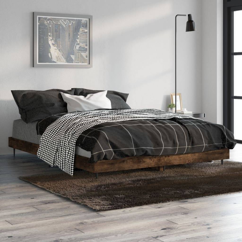 vidaXL Bettgestell Räuchereiche 135x190 cm Holzwerkstoff