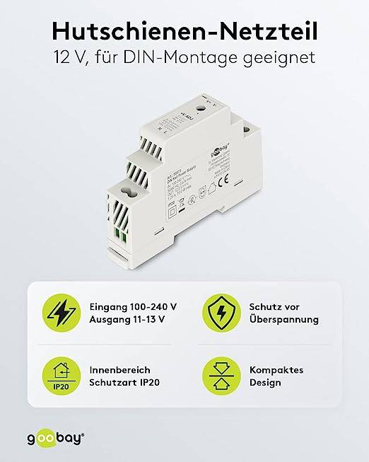 Goobay 59573 Hutschienen Netzteil 12V / 1,25A / 15W Trafo DIN Rail Hutschienennetzteil 1x Ausgang Türsprechanlage