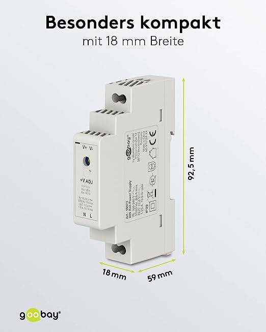 Goobay 59573 Hutschienen Netzteil 12V / 1,25A / 15W Trafo DIN Rail Hutschienennetzteil 1x Ausgang Türsprechanlage