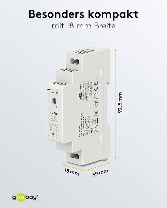 Goobay 59574 Hutschienen Netzteil 5V / 2,4A / 12W Trafo DIN Rail Hutschienennetzteil 1x Ausgang Türsprechanlage
