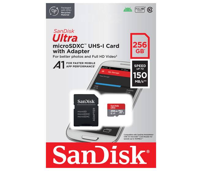 microSDXC Card 256GB, Ultra, Class 10, U1, A1 + SD-Adapter