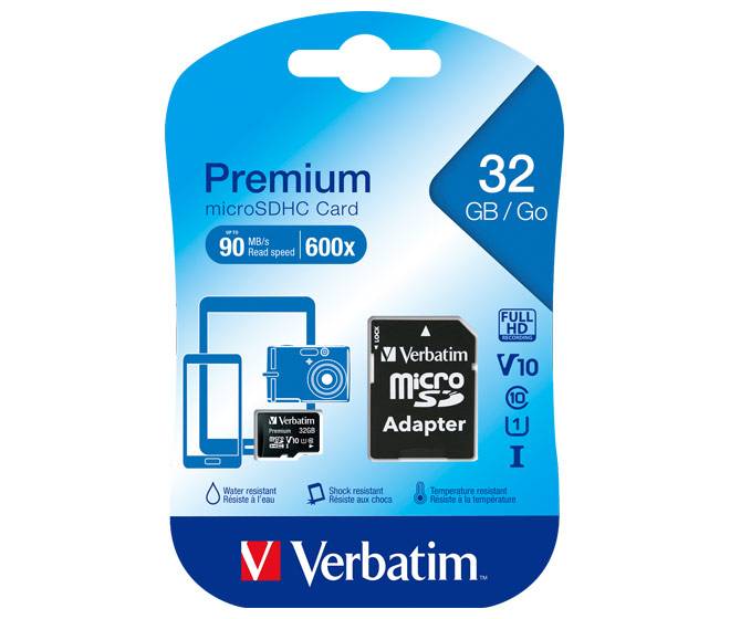microSDHC Card 32GB, Premium, Class 10, U1 + SD-Adapter