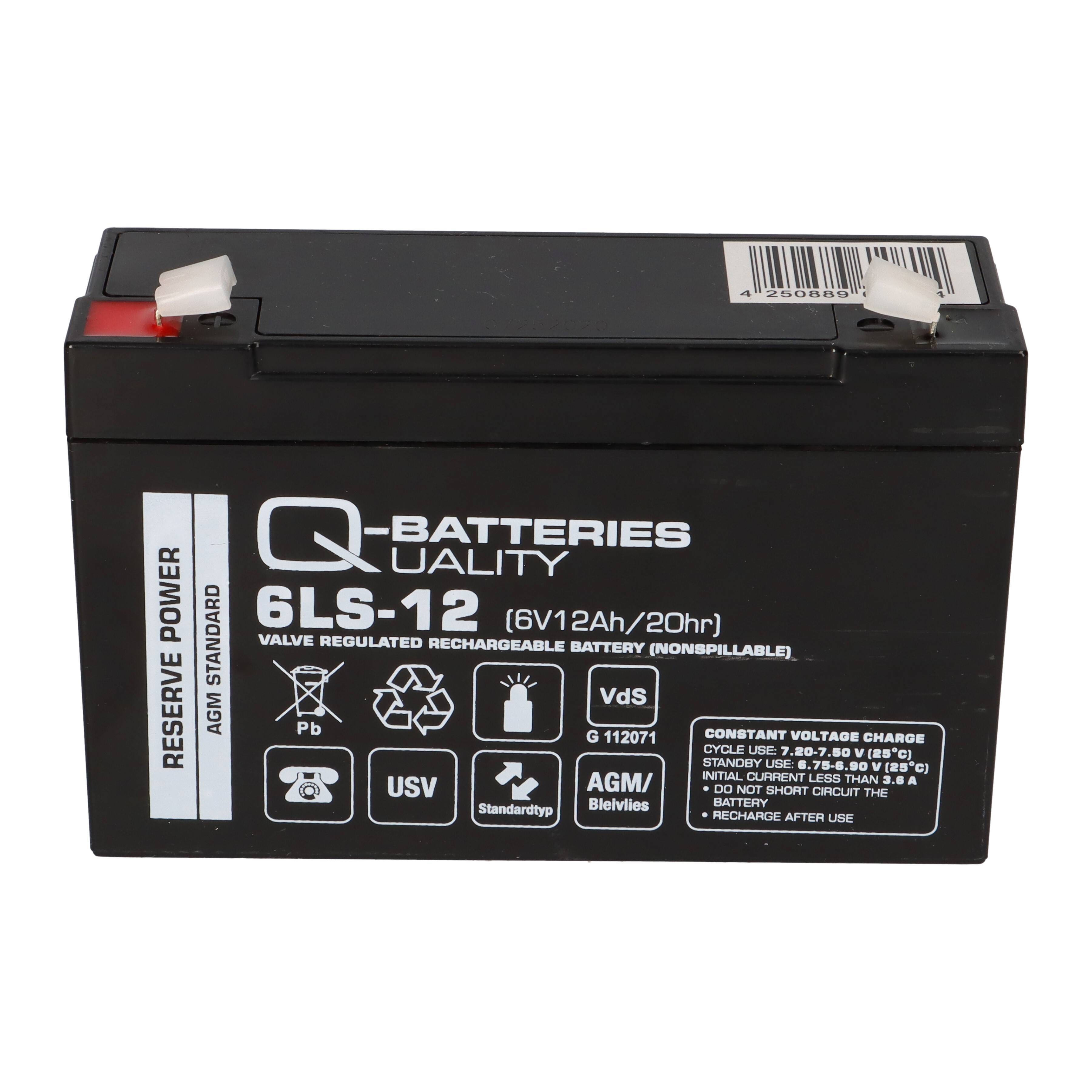 Q-Batteries 6LS-12 6 V 12 Ah AGM Bleiakku VdS G112001