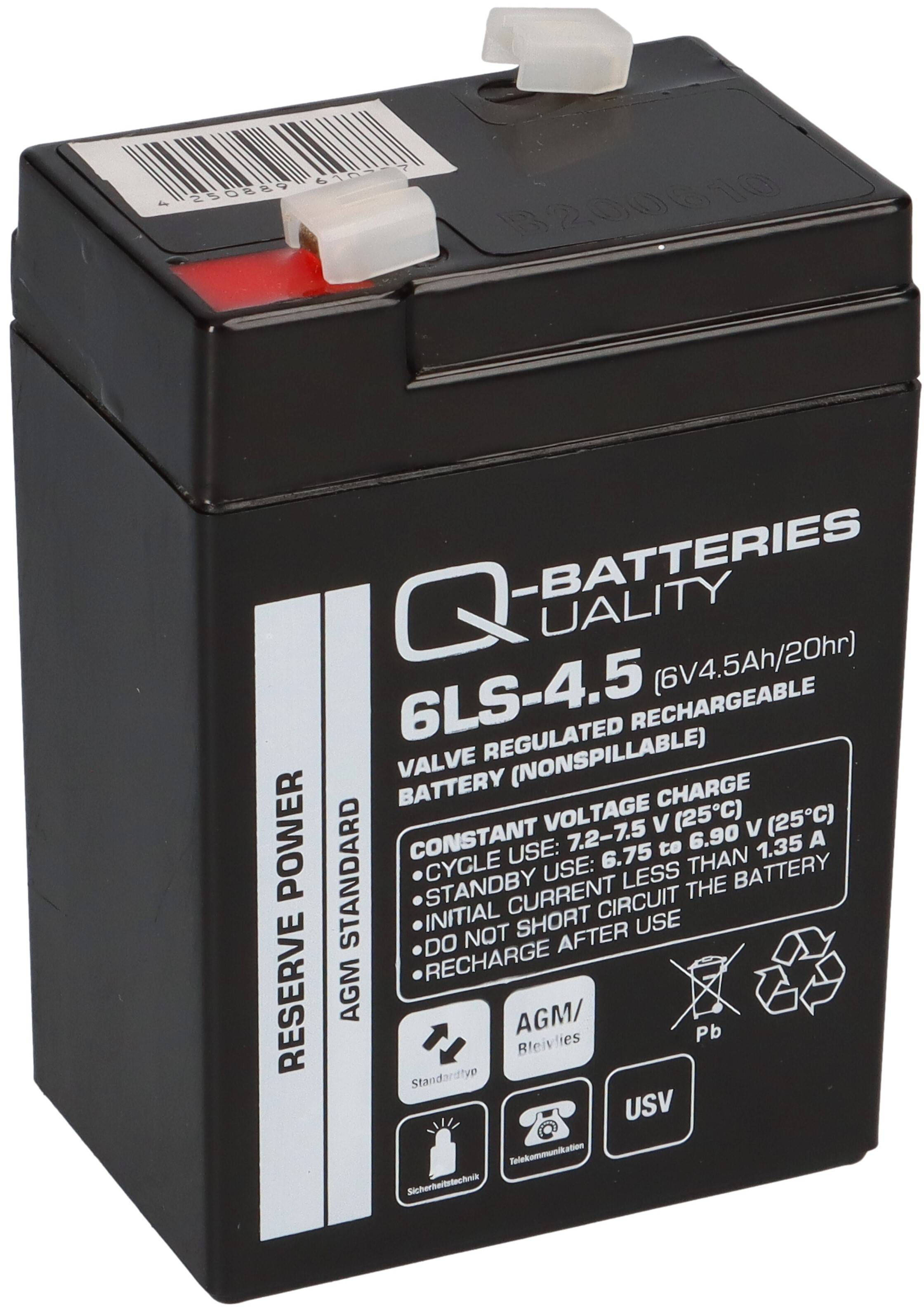 Q-Batteries 6LS-4.5 6 V 4,5 Ah AGM Bleiakku