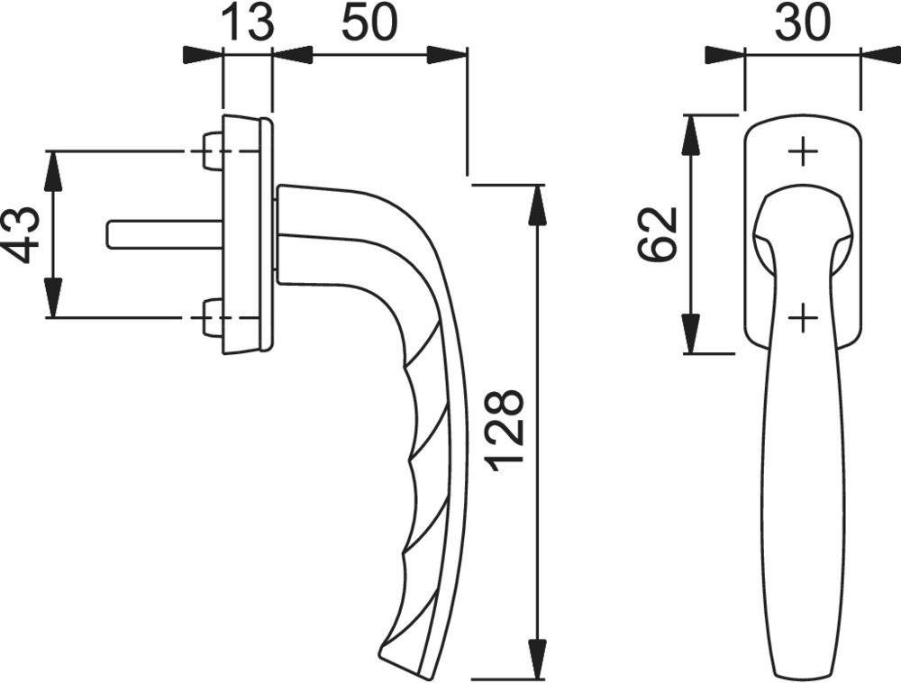 HOPPE Fenstergriff 0810/U10,Stand.,eck,7/43,F1