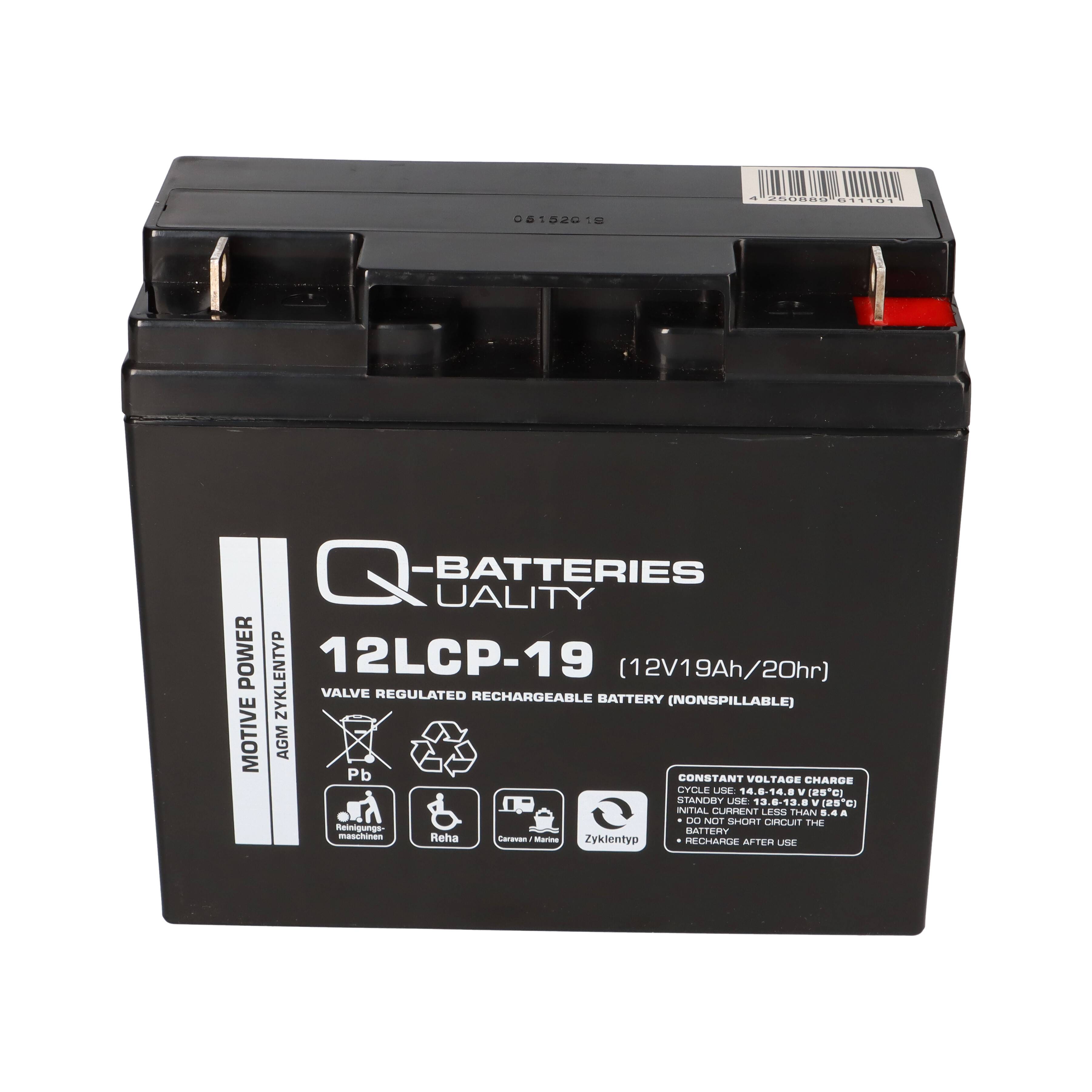Q-Batteries 12LCP-19 / 12V - 19Ah Blei Akku Zyklentyp AGM - Deep Cycle VRLA