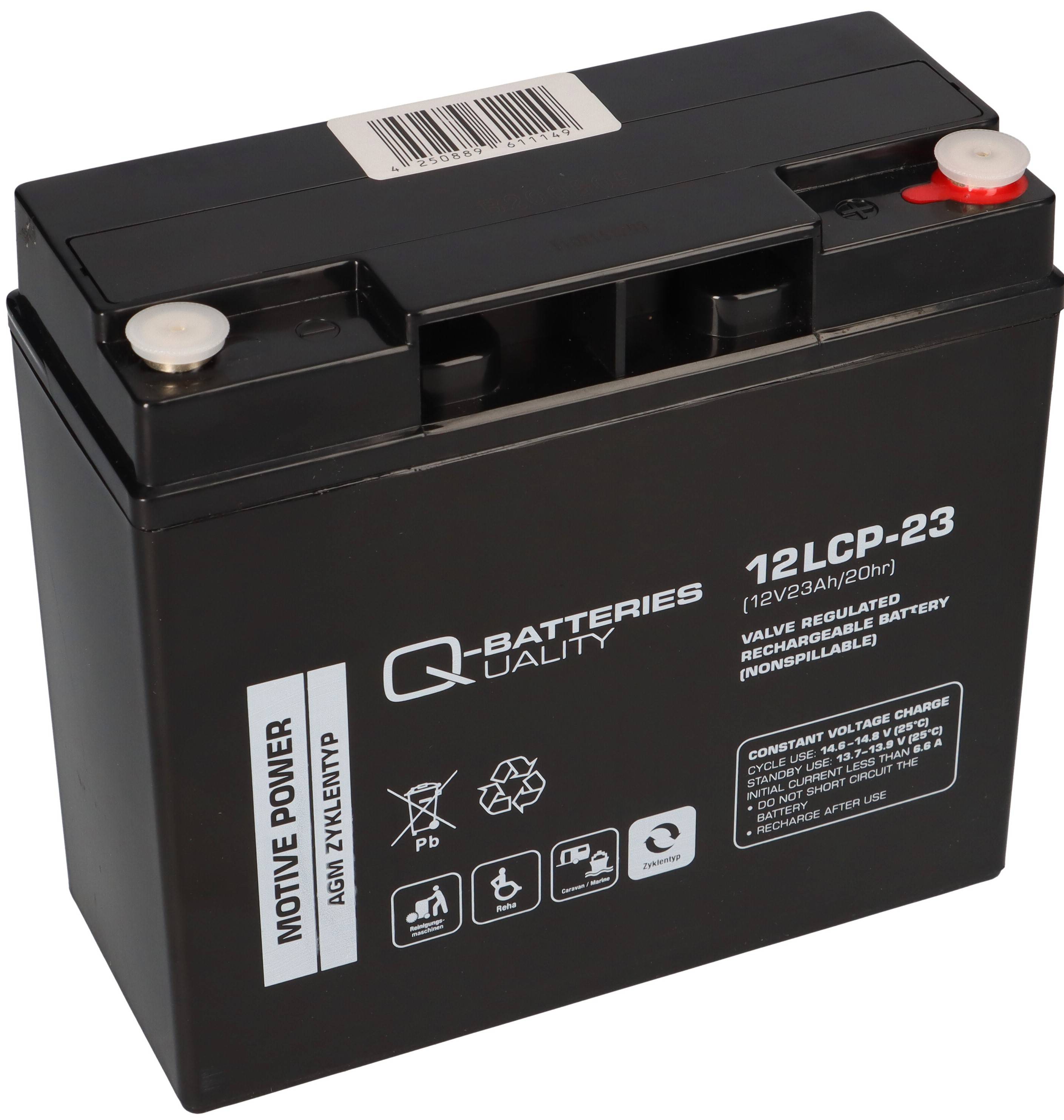 Q-Batteries 12LCP-23 / 12V - 23Ah Blei Akku Zyklentyp AGM - Deep Cycle VRLA Schraubanschluss M5