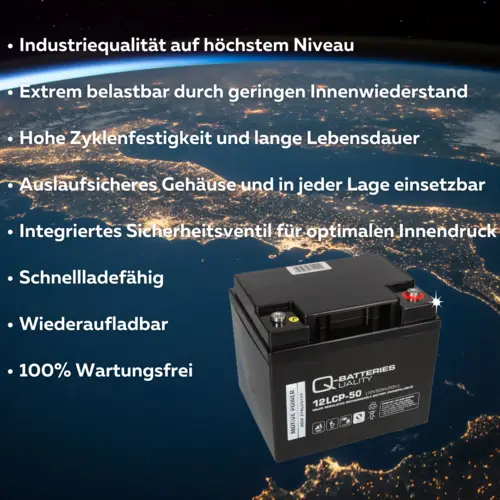 Q-Batteries 12LCP-50 / 12V - 50Ah Blei Akku Zyklentyp AGM - Deep Cycle VRLA Q-Batteries 12LCP-50 / 12V - 50Ah Blei Akku Zyklentyp AGM - Deep Cycle VRLA