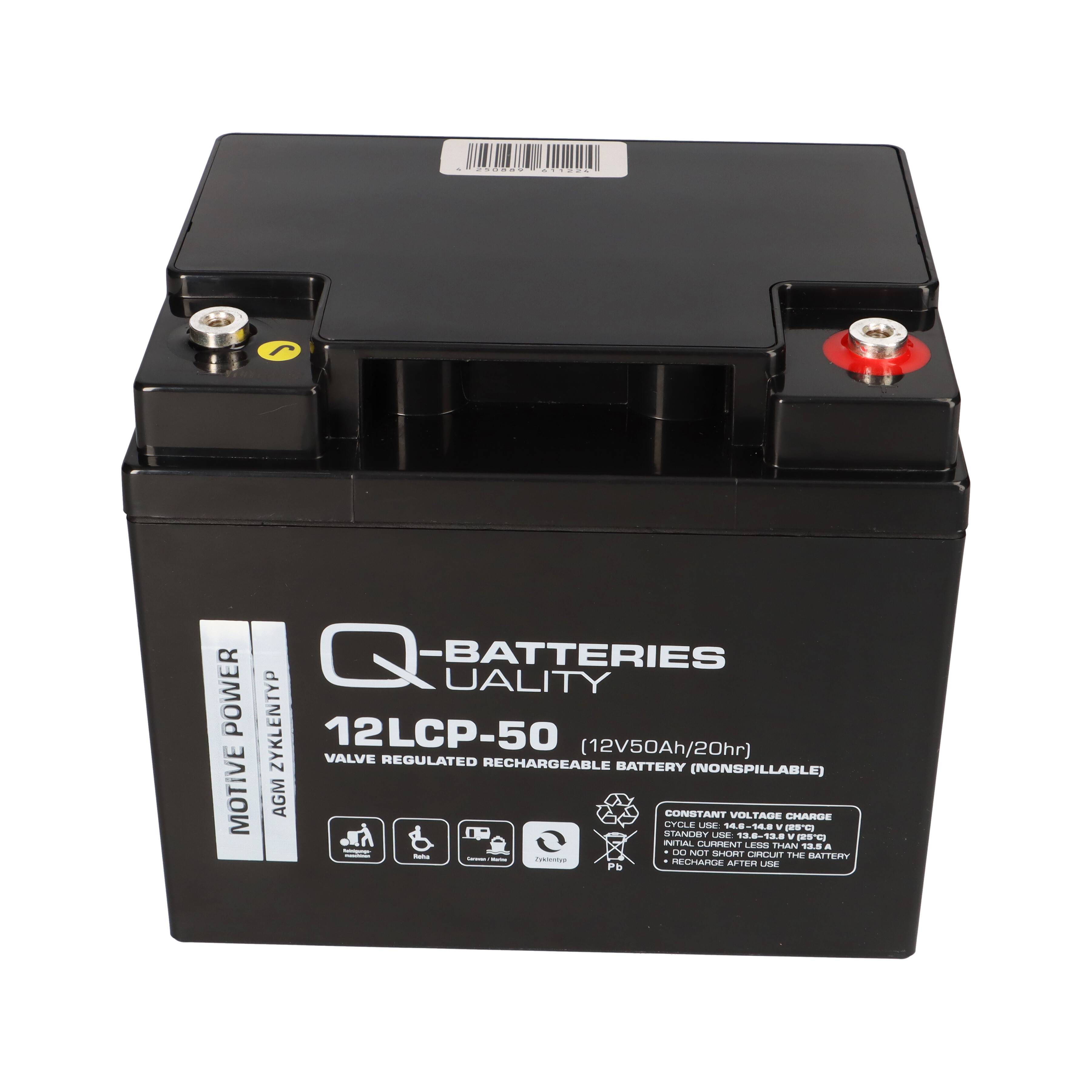 Q-Batteries 12LCP-50 / 12V - 50Ah Blei Akku Zyklentyp AGM - Deep Cycle VRLA