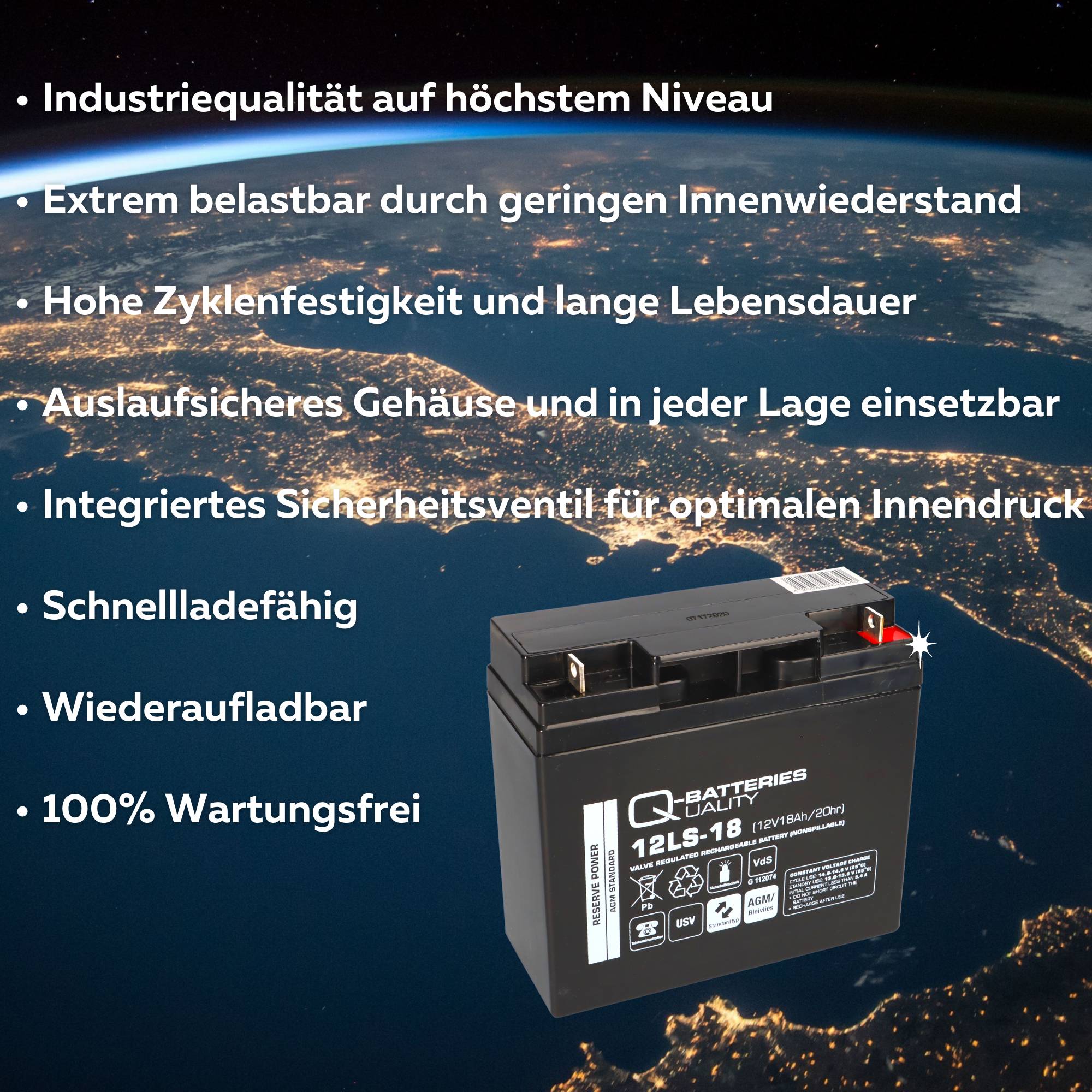 Q-Batteries 12LS-18 12V 18Ah Blei-Vlies-Akku AGM VRLA mit VdS