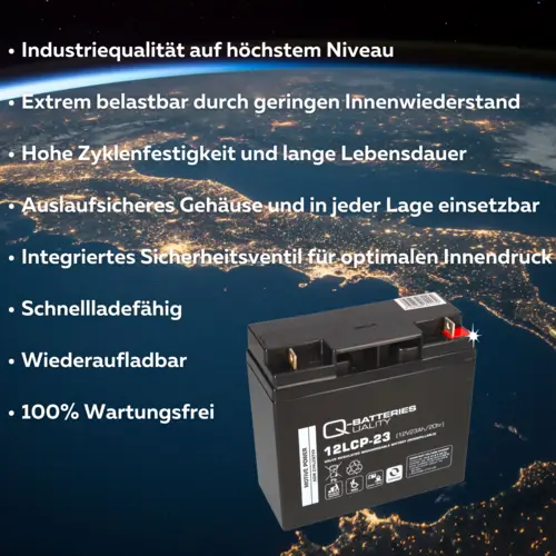 Q-Batteries 12LCP-23 / 12V - 23Ah Blei Akku Zyklentyp AGM - Deep Cycle VRLA Q-Batteries 12LCP-23 / 12V - 23Ah Blei Akku Zyklentyp AGM - Deep Cycle VRLA