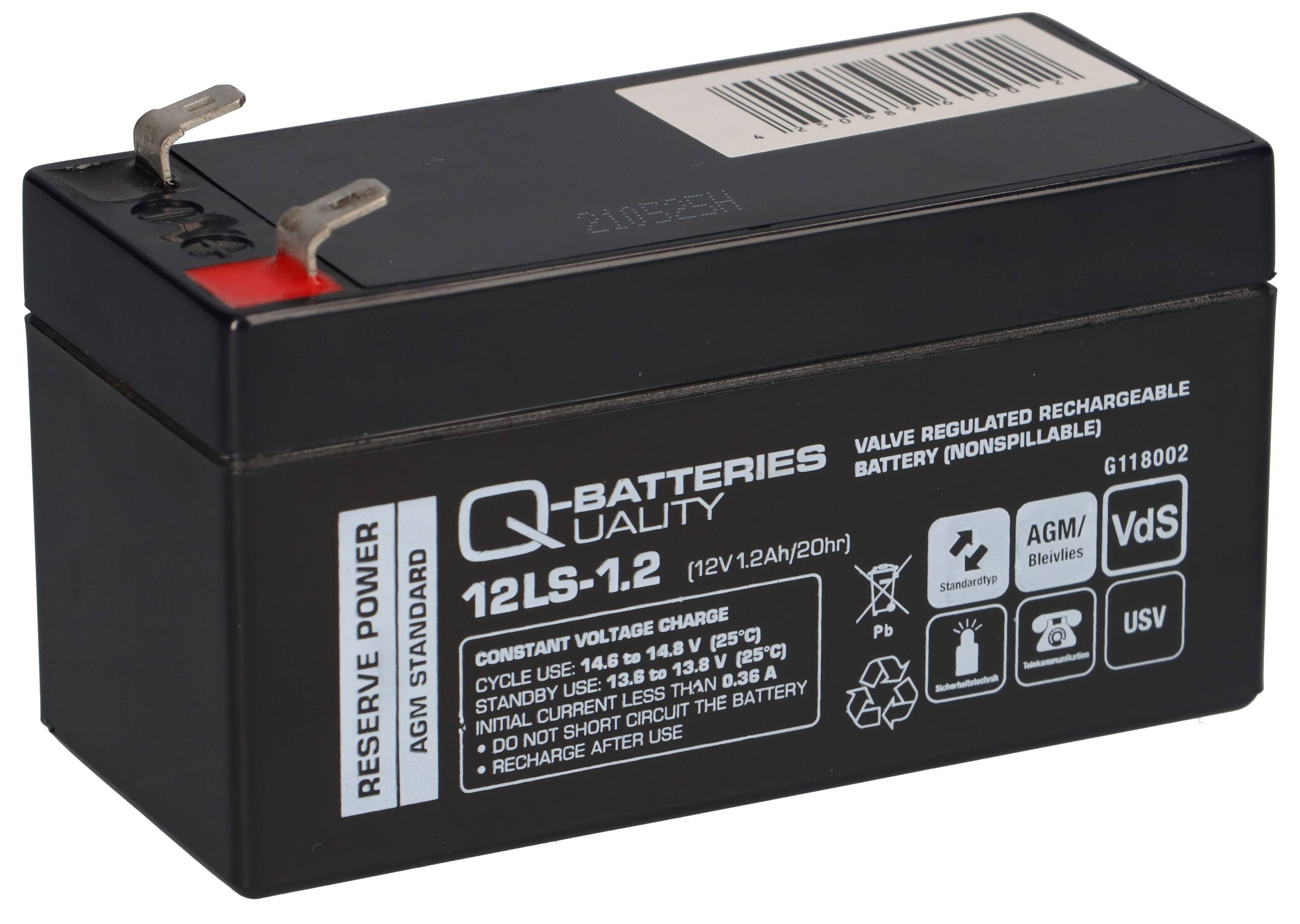 Q-Batteries 12LS-1.2 12 V 1,2 Ah AGM Bleiakku VdS G118002