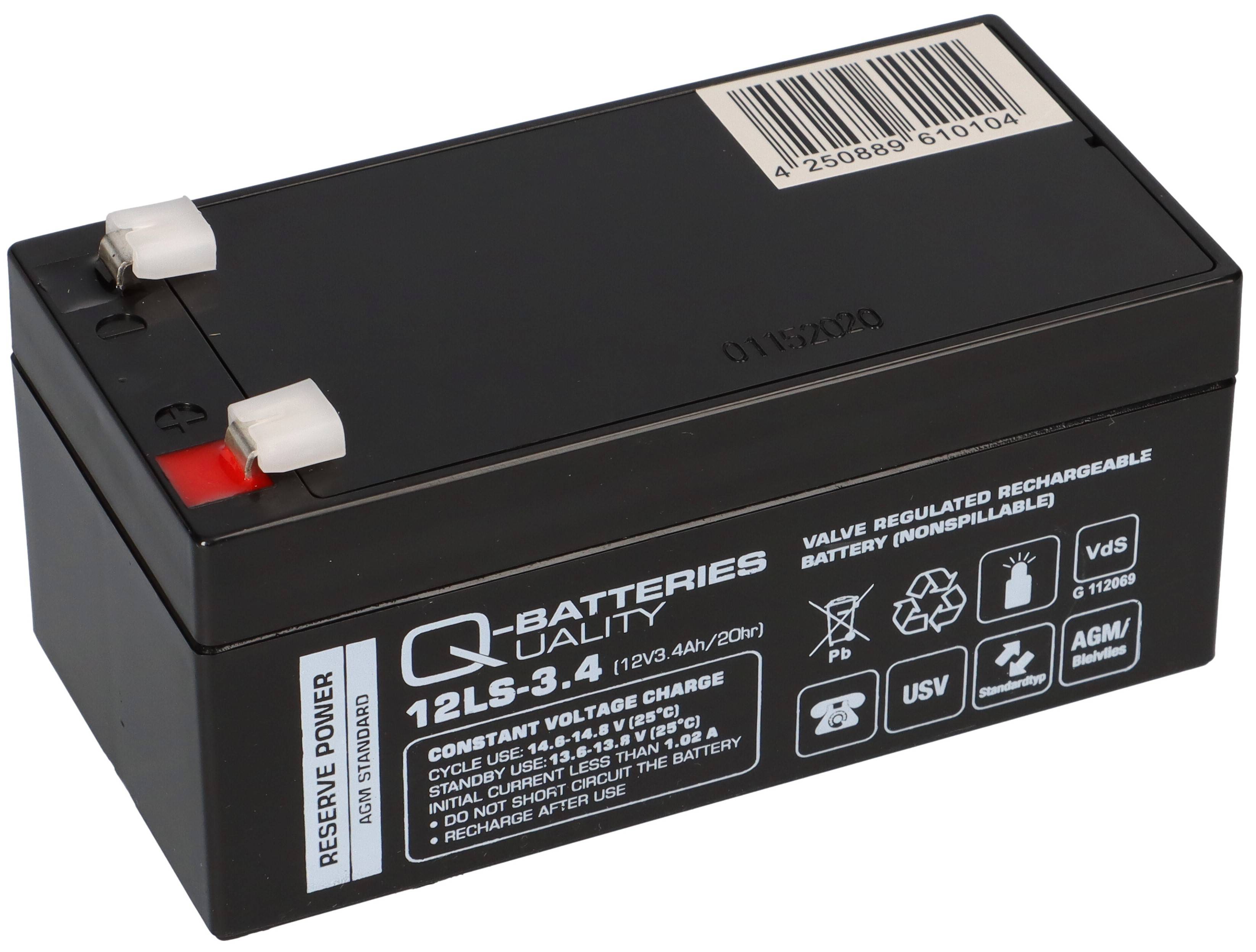 Q-Batteries 12LS-3.4 12V 3,4Ah Blei-Vlies Akku / AGM VRLA mit VdS