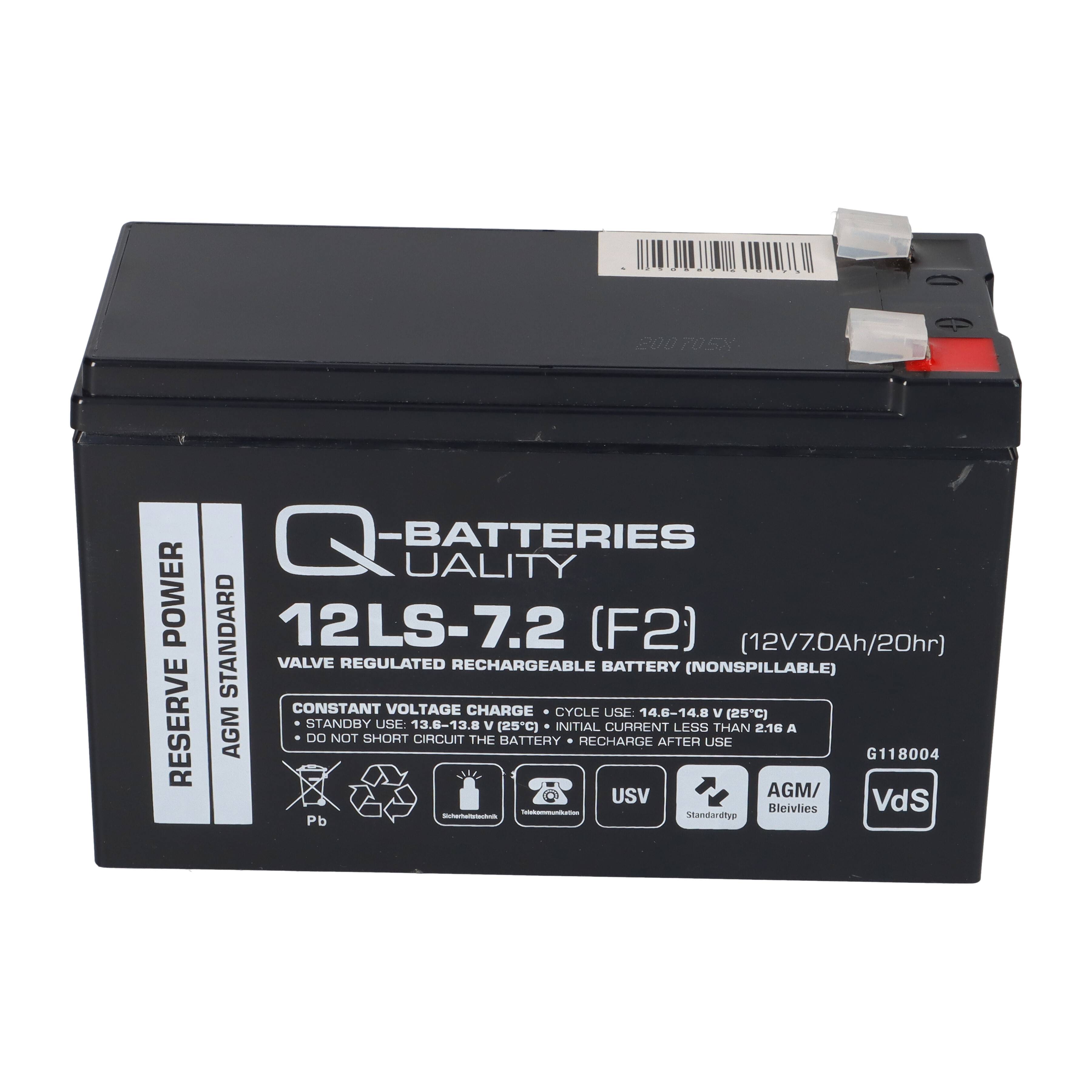 Q-Batteries 12LS-7.2 F2 12V 7,2Ah Blei-Vlies-Akku / AGM VRLA mit VdS