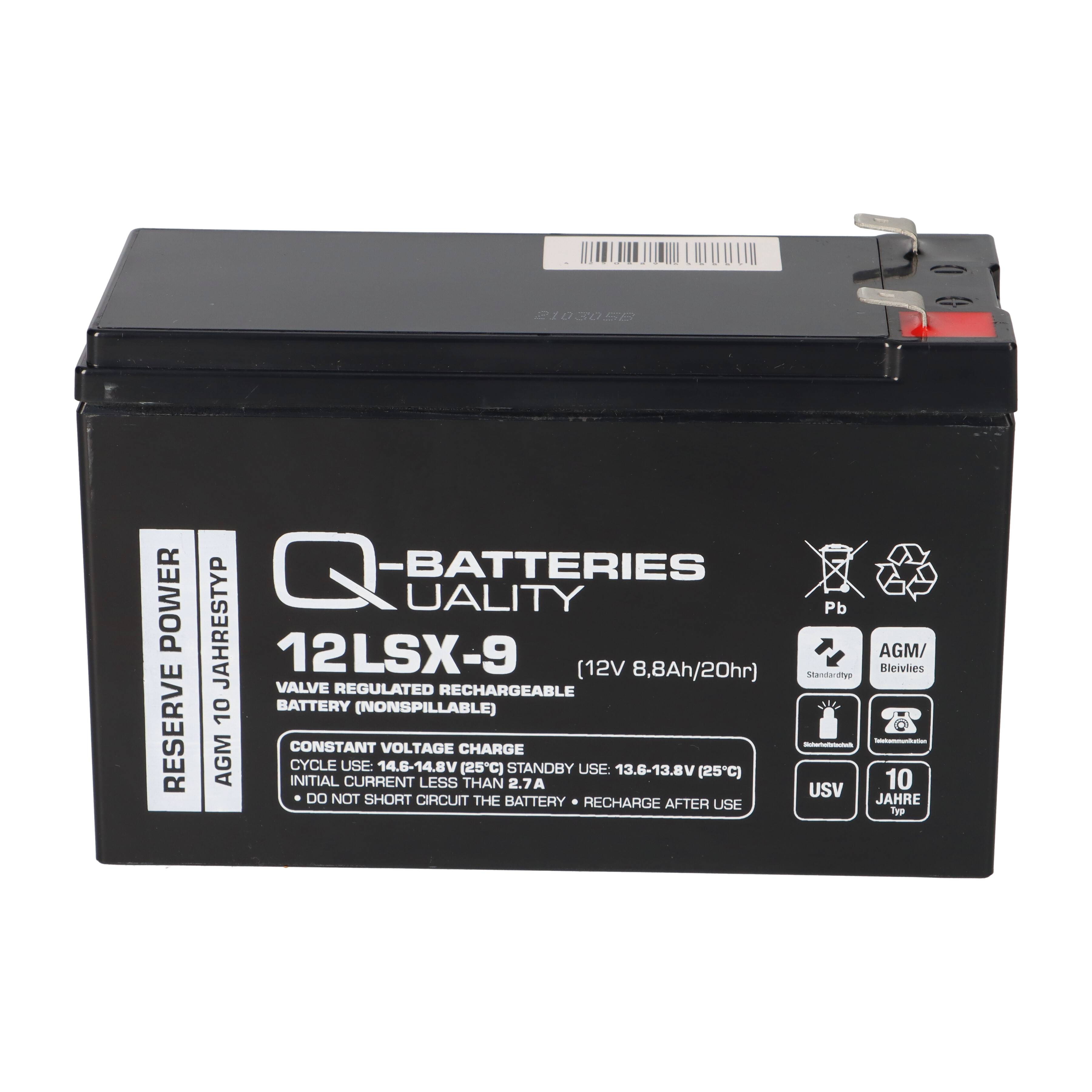 Q-Batteries 12LSX-9 12V 8,8Ah Blei-Vlies-Akku / AGM 10 Jahre
