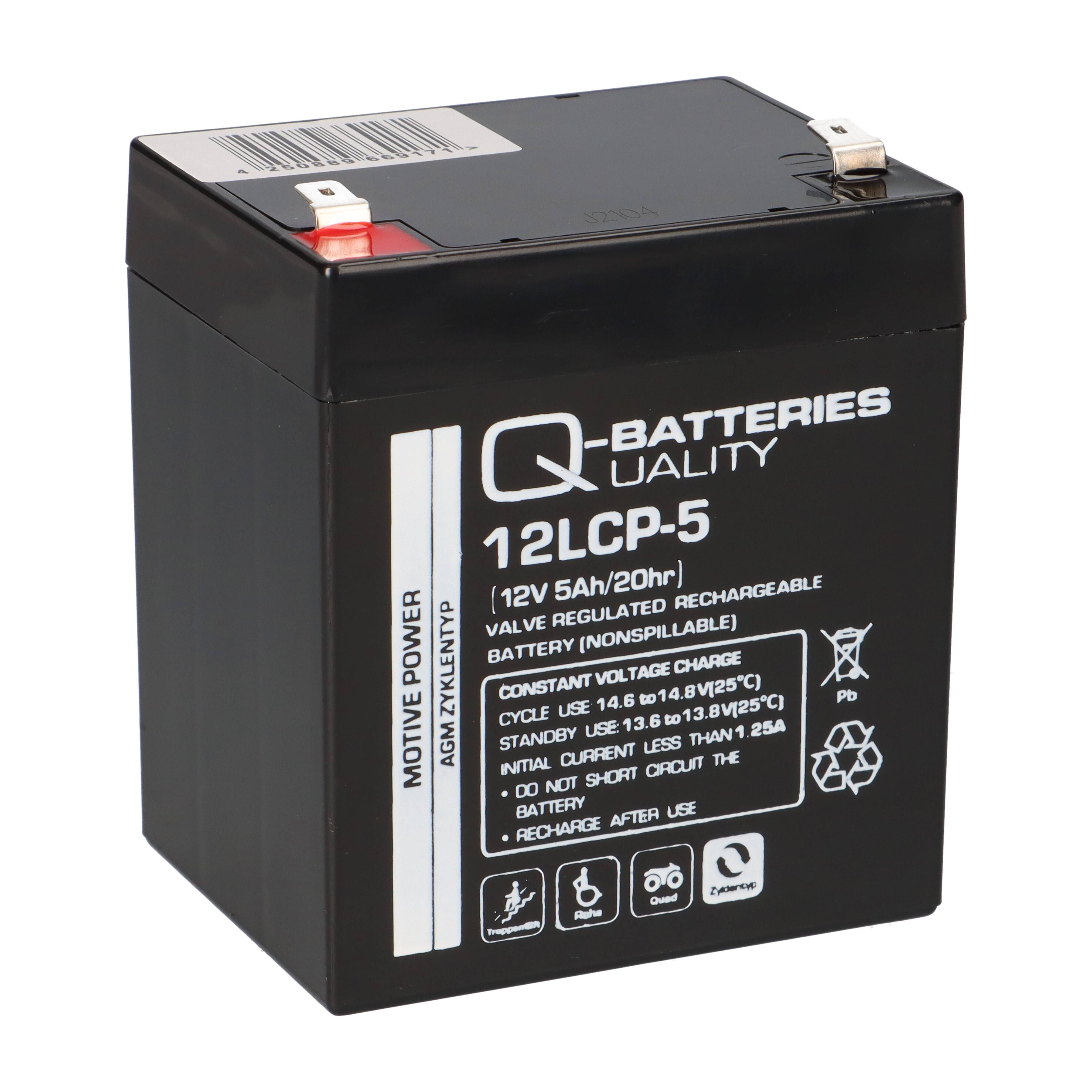 Q-Batteries 12LCP-5 12 V 5 Ah AGM Deep-Cycle-Akku