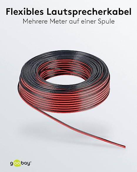 Goobay 67731 Lautsprecherkabel 2x 0,75mm² CCA Litze / Audiokabel Boxenkabel / Subwoofer Kabel / Rot Schwarz / 50m