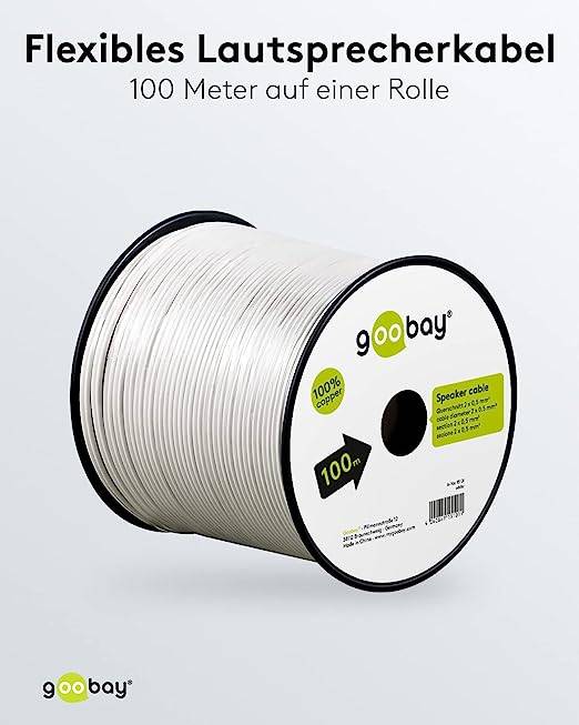 goobay Lautsprecherkabel CU 2 x 0,5 mm weiß 10 m Rolle