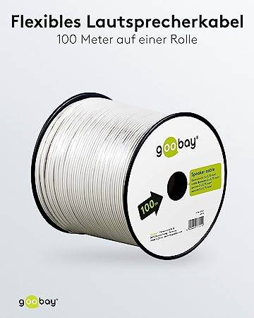 Goobay 27521 Lautsprecherkabel 2x 0,75mm² CCA Litze / Audiokabel Boxenkabel / Subwoofer Kabel Meterware / Weiß / 100m