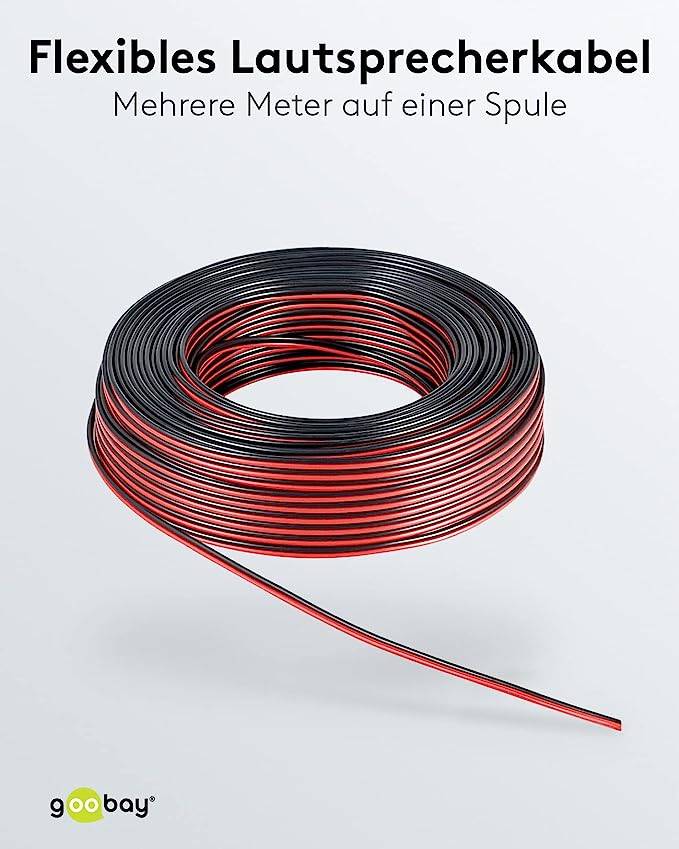 goobay Lautsprecherkabel CU 2 x 0,5 mm rot/schwarz 10 m Rolle
