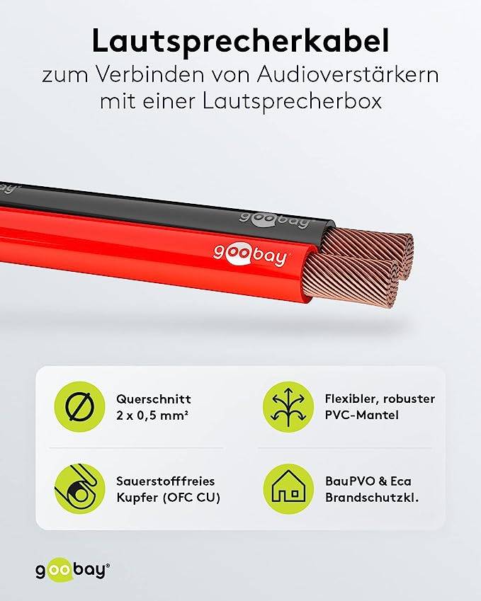 goobay Lautsprecherkabel CU 2 x 0,5 mm rot/schwarz 25 m Rolle