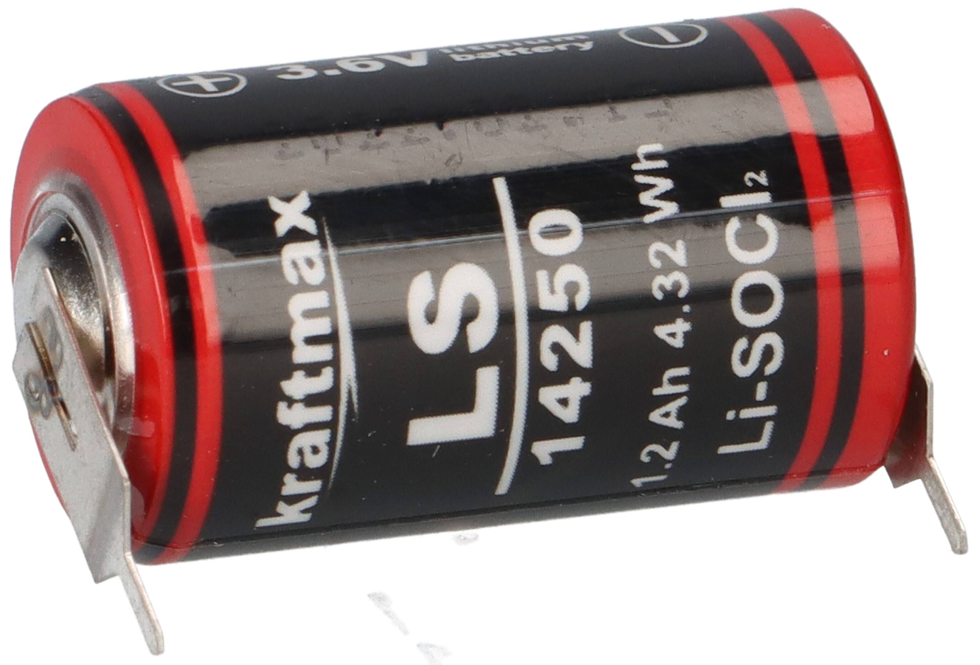 Kraftmax LS14250 3,6V 1,2Ah 1/2AA Li-SOCl₂ – 2 Printpins +/-