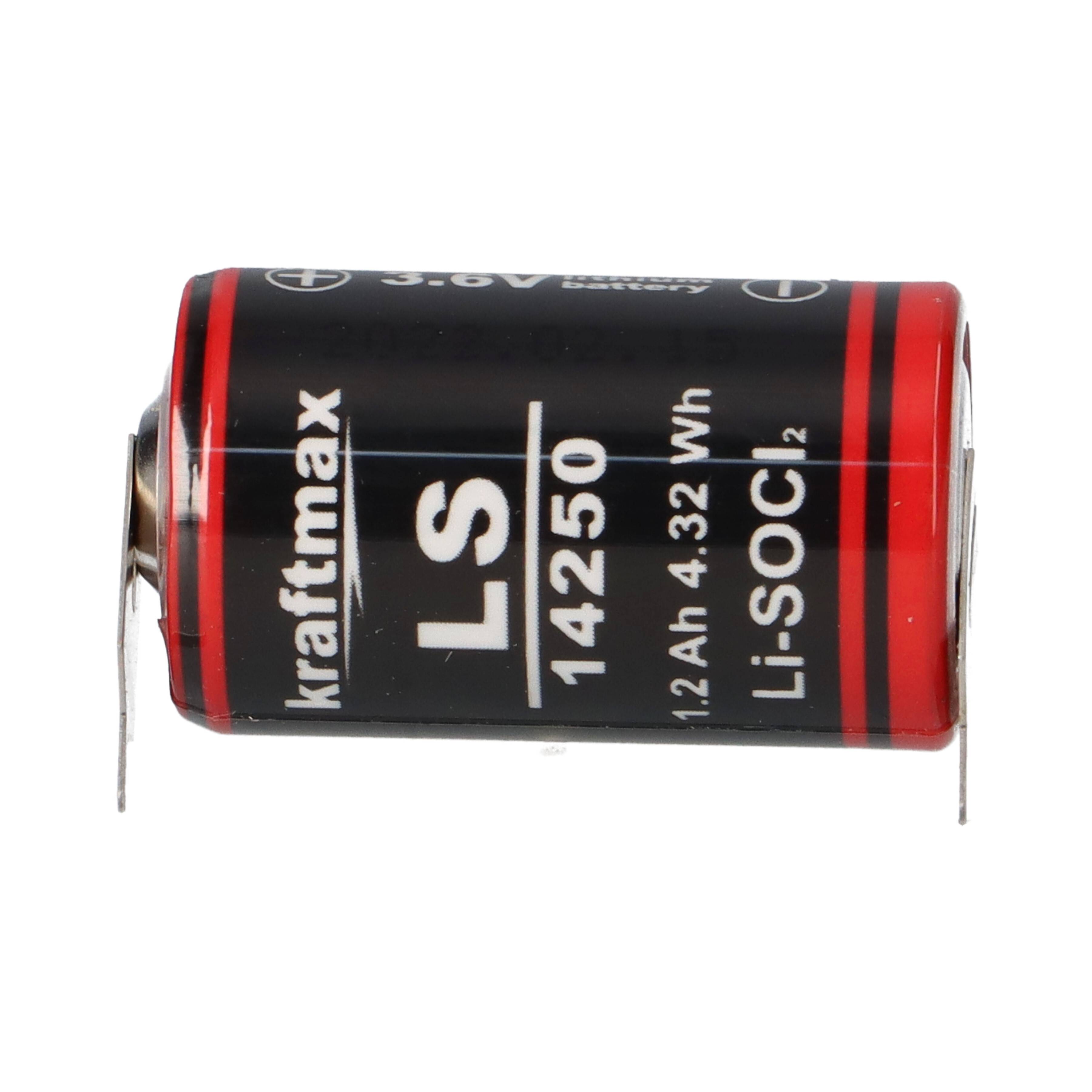 Kraftmax LS14250 3,6V 1,2Ah 1/2AA Li-SOCl₂ – 2 Printpins +/-